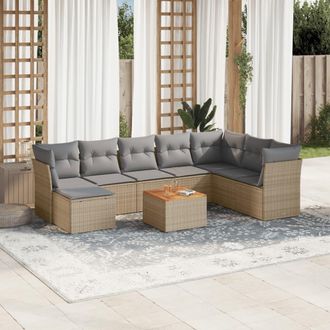vidaXL Set De Sof&aacute;s De Jard&iacute;n 9 Pzas Con Cojines Rat&aacute;n Sint&eacute;tico Beige Vidaxl