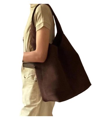 Generic Bucket Bag Large Capacity Mat Finish Leather Underarm Single Shoulder(Curry)