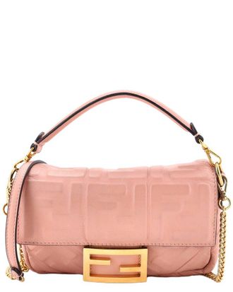 Fendi Fendi Pink Zucca Embossed Leather Baguette Nm Bag Mini (Authentic Pre-Loved)
