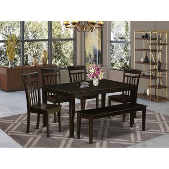 East West Furniture 6 PC Kitchen Table with bench set-Kitchen Table and 4 Chairs for Kitchen and 1 Bench