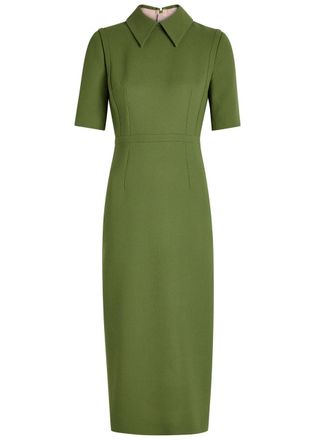 Emilia Wickstead Valetta Wool-crepe Midi Dress - Olive - 16 (UK16 / XL)