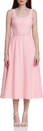 Avec Les Filles Bustier Bodice Gingham Midi Dress in Pink - White Gingham at Nordstrom, Size 10