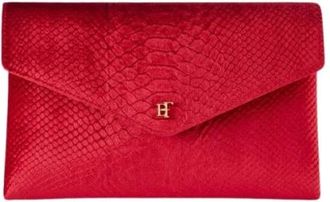 Elisabetta Franchi Fluwelen Crossbody Tas met Croco Print - Dames - Clutches - Rood - ONE Size - Tassen