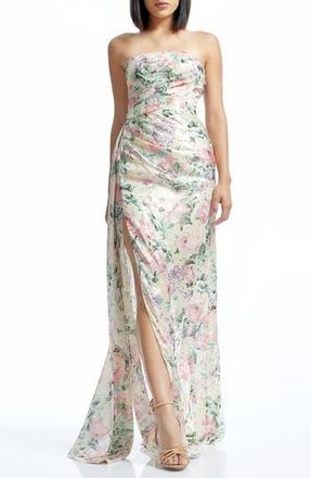 Dress The Population Lulu Metallic Floral Strapless Gown in Ivory Multi at Nordstrom Rack, Size Small