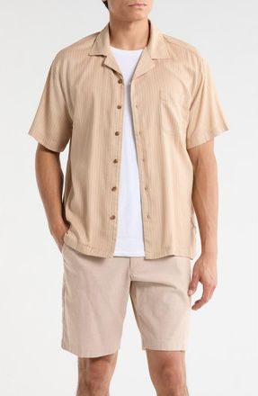 Brixton Bunker Slub Print Camp Shirt in Italian Clay Stripe at Nordstrom, Size Xx-Large