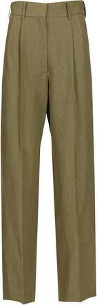 Blaz&eacute; Milano Broeken, Dames, Groen, S, Linnen, Midday Sun Wide-Leg Geplooide Broek