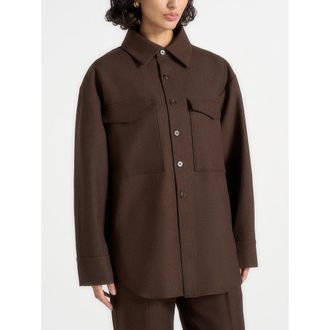 Mani&egrave;re De Voir Joy Relaxed Fit Oversized Shirt in Brown at Nordstrom, Size 10