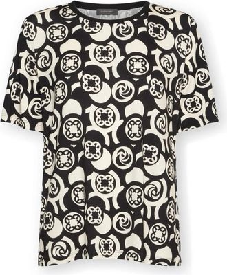 Elena Miro T-shirt van bedrukte viscose - Dames - T-shirts - Zwart - XS - Tops