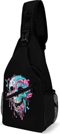 Generic Dripping Trans Pride Skull Transgender Mens Crossbody Chest Sling Bag for Travel Hiking Lightweight Shoulder Bags with Small Side