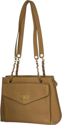 Chanel Beige Grained Calfskin Shoulder Bag Tote Bag (Pre-Owned)