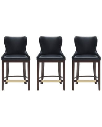 Manhattan Comfort Set Of 3 Blair Leatherette Counter Stools With Beech Wood Legs
