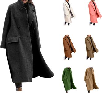Generic coatigans for women uk Long Coat for Women Ladies Fashion Coats Jacket Loose Lapel Mid Length Woolen Coat Button And Pocket Design Soft And Warm Overs