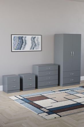 Home Discount Vida Designs Riano 4Pc Bedroom Set 2 Drawer Bedside, 4 Drawer Chest in Grey