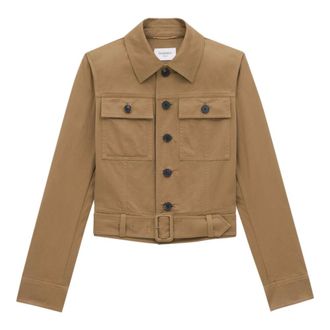 Saint Laurent Light Jackets, female, Beige, Size: L Cropped Jacket