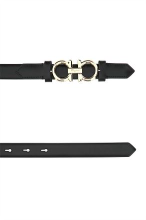 Ferragamo Double-Ring Buckle Calf Belt - Black