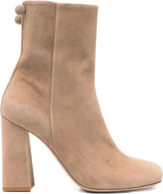 Fabiana Filippi 95mm block-heel embellished boots - women - Calf Leather/Calf Leather/Calf Suede - 36 - Brown