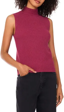 Vince Camuto Sleeveless Mock Neck Rib Sweater in Red Wine Heather at Nordstrom, Size X-Large