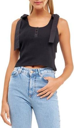 English Factory Shoulder Tie Rib Henley Tank in Black at Nordstrom Rack, Size X-Small