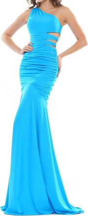 Colors Dress One Shoulder Open Side Gown In Turquoise
