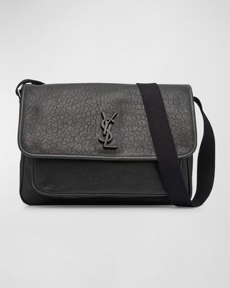 Saint Laurent Mens Niki YSL Messenger Bag in Grained Leather