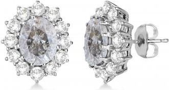 Allurez Oval Salt & Pepper and White Diamond Earrings 14k White Gold (5.55ctw)