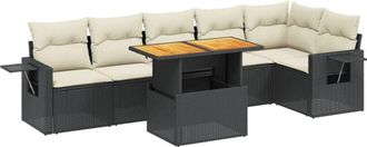 vidaXL Set De Comedor De Jard&iacute;n 7 Pzas Y Cojines Rat&aacute;n Sint&eacute;tico Negro Vidaxl