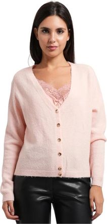 Fracomina V-hals Knopen Cardigan - Dames - Vesten - Roze - M - Satijn - Truien & Vesten