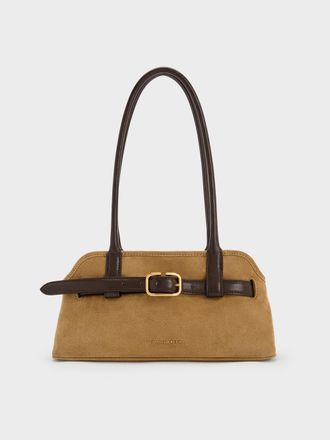 Charles & Keith Victoria Recycled Suede Belted Elongated Shoulder Bag