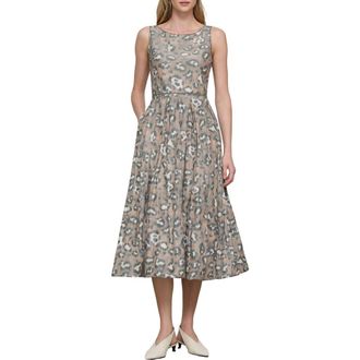 Lafayette 148 New York Leopard Warp Print Crinkled Taffeta Fit & Flare Dress in Brownstone Multi at Nordstrom, Size 10