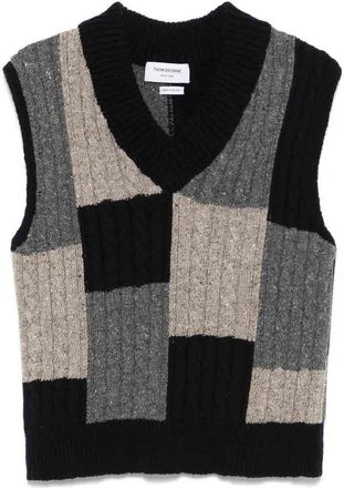 Thom Browne Patchwork Baby Cable Intarsia V Neck Vest