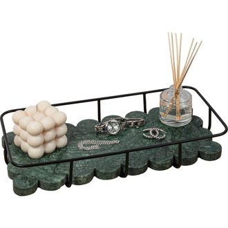 Happimess Monarch Modern Industrial Metal/Marble Scalloped Base Vanity Tray in Green Marble/black at Nordstrom