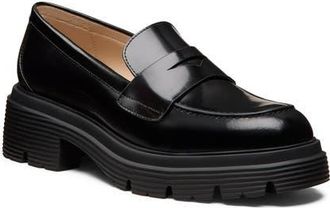 Stuart Weitzman Hudson Lite Lugged Platform Penny Loafer in Black at Nordstrom, Size 10.5
