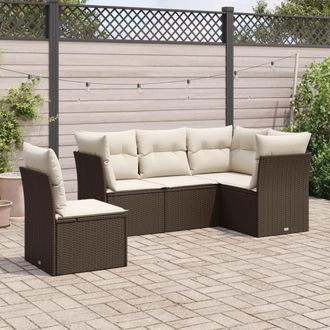 vidaXL Set Comedor De Jard&iacute;n 5 Piezas Y Cojines Rat&aacute;n Sint&eacute;tico Marr&oacute;n Vidaxl