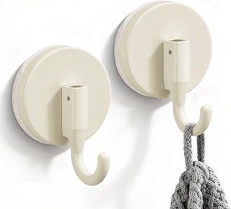 No Brand 2 Ganchos De Pl&aacute;stico Abs Con Ventosa, Desmontables/reutilizables, Fuerte Succi&oacute;n, Sin Necesidad De Taladrar, Color Blanco, Para Ba&ntilde;o