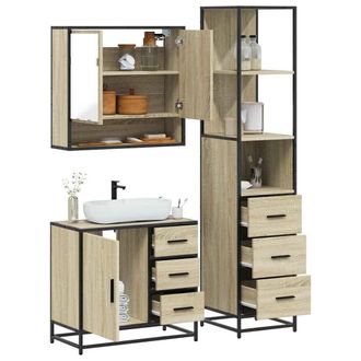 Berkfield Home 3 Piece Bathroom Furniture Set Sonoma Oak Engineered Wood in Brown