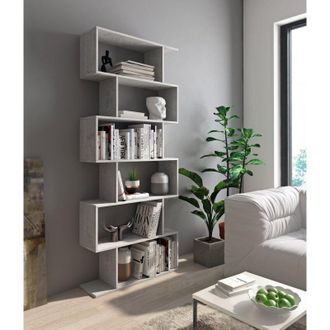 Dmora Librer&iacute;a Clisi, Estanter&iacute;a 5 Niveles, Instalaci&oacute;n En El Suelo, Dise&ntilde;o Zigzag, 80x25x191h Cm Gris Cemento