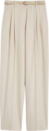 Max Mara Wijde broek - Dames - Wijde Broeken - Beige - S - Wol - Broeken