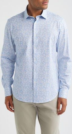Bugatchi James OoohCotton Floral Print Button-Up Shirt in Lavender at Nordstrom, Size Xx-Large