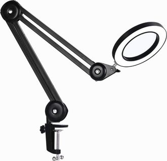 OEM Lupa Iluminada Sobre Soporte - Aumento 5x - Cuello De Cisne Ajustable - 3 Modos De Luz - 10 Niveles De Brillo - Para Lectura, Costura Y Reparaciones P