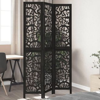 Berkfield Home Room Divider 3 Panels Black Solid Wood Paulownia
