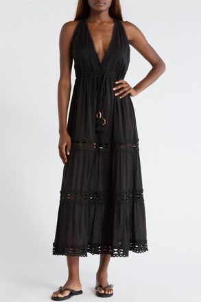 Elan Cutout Trim Sleeveless Cover-Up Maxi Dress in Black at Nordstrom, Size X-Small