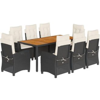 vidaXL Set De Comedor De Jard&iacute;n 9 Pzas Y Cojines Rat&aacute;n Sint&eacute;tico Negro Vidaxl
