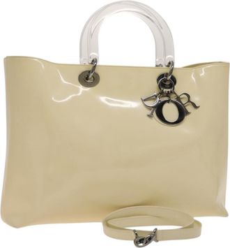 Dior Vintage Lady Dior Patent Patent Leather Beige Patent_Leather Bag (Pre-Owned)
