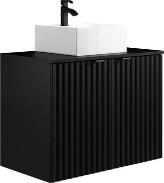 Vente-Unique Mueble flotante de baño rayado con lavabo sobre encimera - Negro - Ancho 80 cm - ZILGA