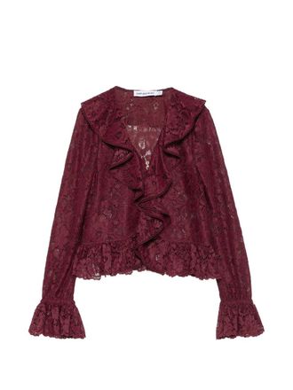 Self Portrait Plum Lace Ruffle Top