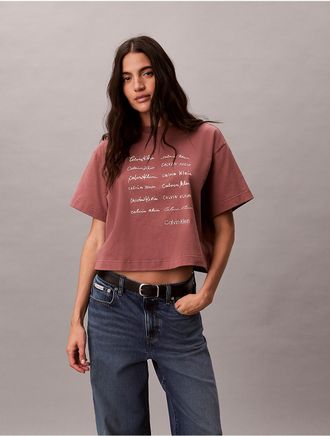 Calvin Klein Jeans Calvin Klein Womens Logo Font Graphic Boxy T-Shirt - Pink - XL