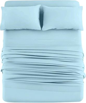 OEM Juego De Ropa De Cama De Cuatro Piezas En Algod&oacute;n Puro De Punto, Suave Y Transpirable, Con Bolsillos Profundos, Peso 145 Gramos, Azul Aguamarina
