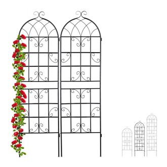 Relaxdays Soportes Para Plantas Met&aacute;licos, Set De 2, Con Estacas, Enrejado Para Trepadoras, 180 X 50 Cm, Jard&iacute;n, Negro - Relaxdays