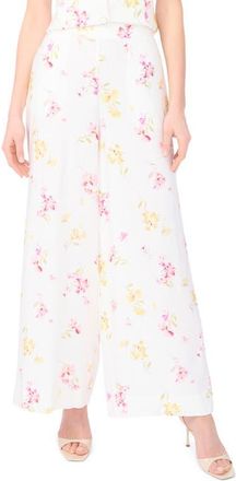 Vince Camuto Floral Wide Leg Pants in Lemon Cream at Nordstrom, Size X-Small