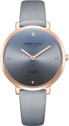 Kenneth Cole Diamond Index Leather Strap Watch, 34mm in Gray at Nordstrom Rack